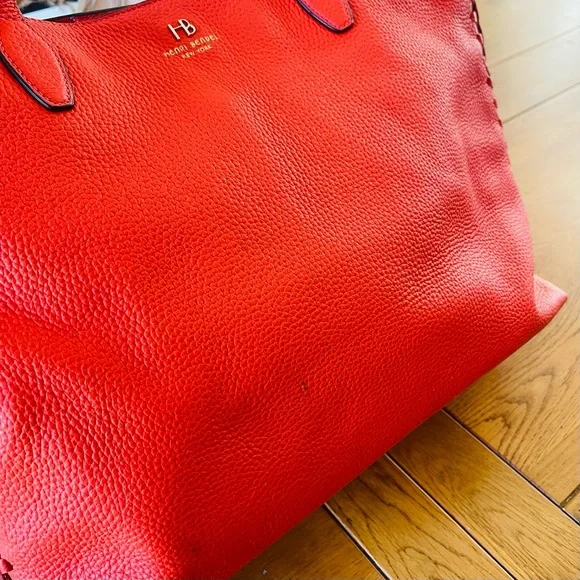 Henri BENDEL Orange Coral Leather Noho Novelty Gusset Large Braided Work Bag - Picture 10 of 16